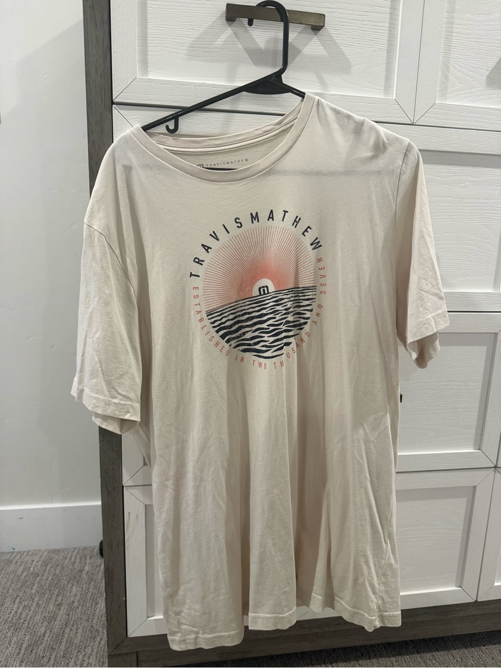 Travis Mathew Cream Graphic Short-Sleeve Tee with Sunset Wave